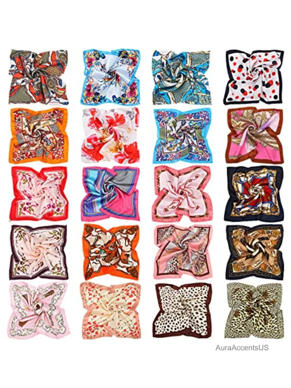 20 Silk-like Satin Square Scarves Mixed Patterns for Women